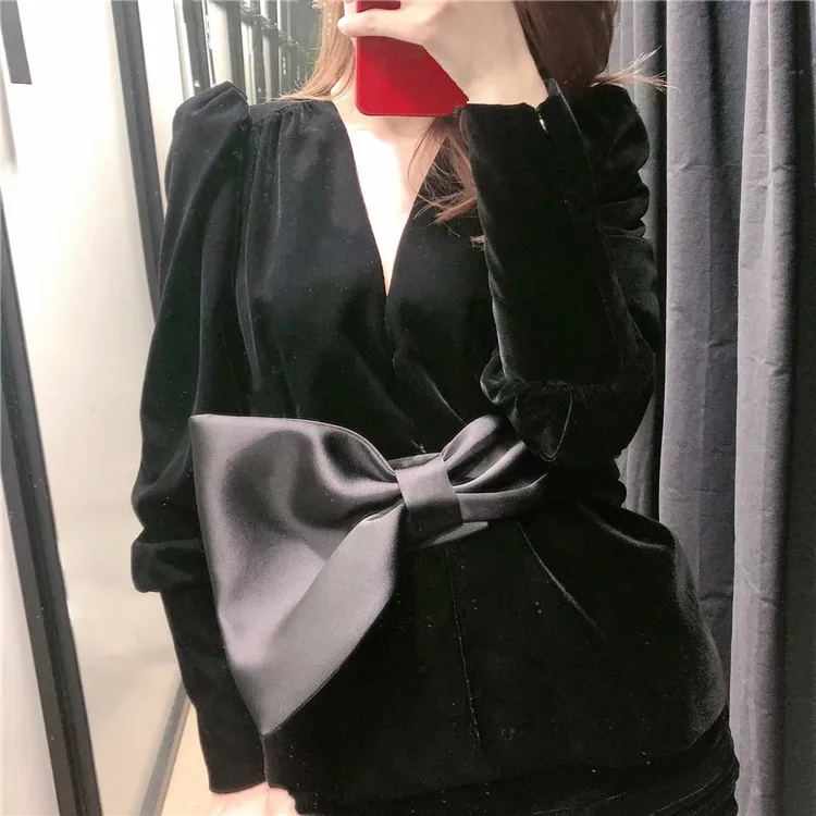 WHITNEY WANG осень зима модная уличная одежда большой бант пояса бархатная куртка для женщин Офис Леди Пальто Верхняя одежда