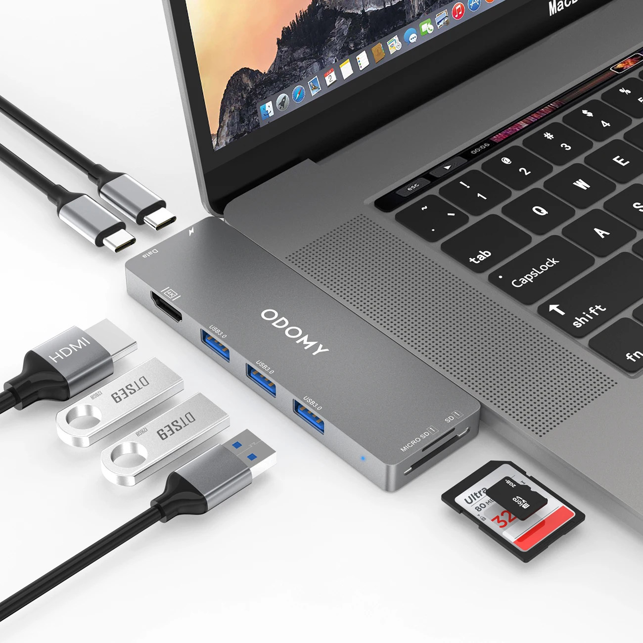 8 в 1 USB-C концентратор многопортовый адаптер для MacBook Pro многопортовый адаптер док-станции для Apple MacBook Pro 1" и 15"