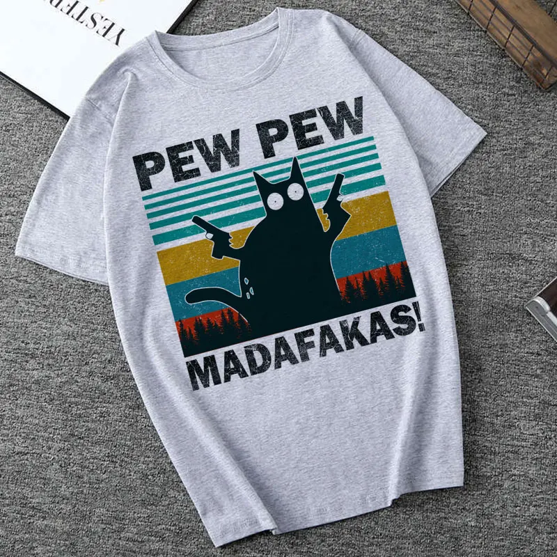 Черная кошка Pew Madafakas забавная Гангстер женская футболка с короткими рукавами