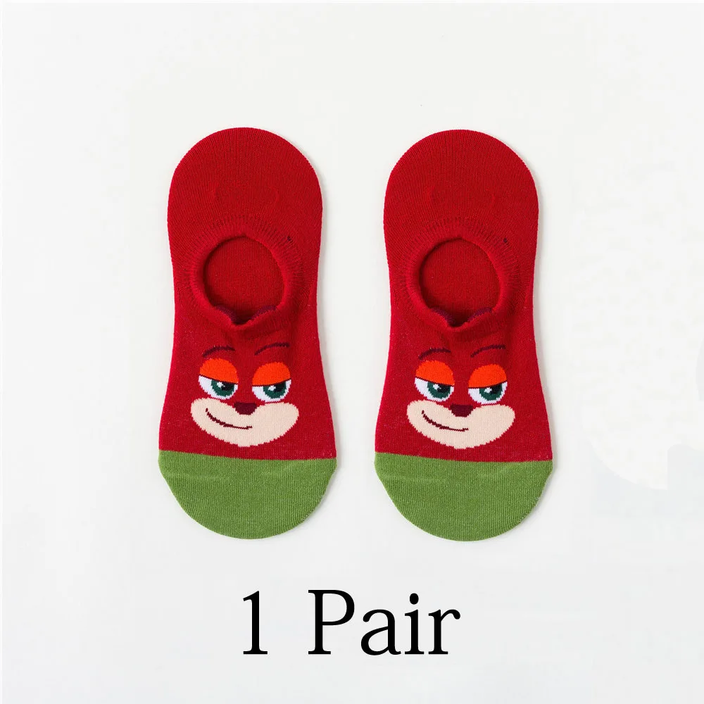 one pair 17 Для женщин носки в Корейском стиле летнее платье с милыми животными, Носки с рисунком медведя из мультика Мышь заниженные носки тонкие милые невидимые силиконовые Нескользящие носки-башмачки дропшиппинг - Цвет: one pair 17