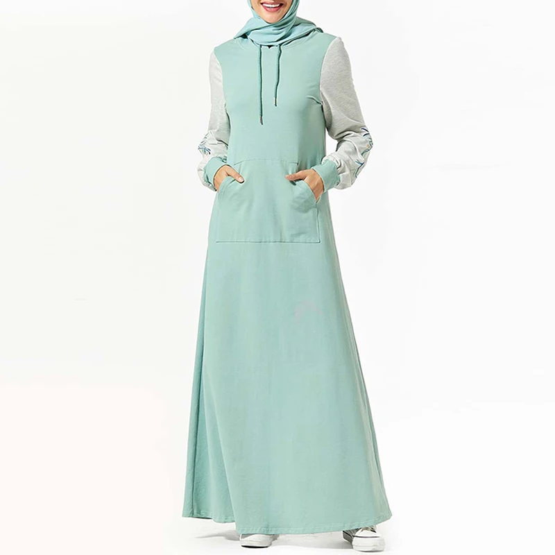 light green dress Худи для девочек abaya Дубай мусульманский хиджаб платье Абая для женщин Турция Кафтан Marocain кафтан Robe Tesettur Elbise Vestidos - Цвет: light green dress