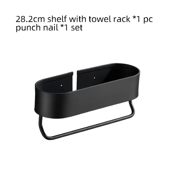 Bathroom Shelf Rack Wall Mounted Shelves Bath Towel Holder Black Shower Storage Basket Kitchen Organizer Bathroom Accessories 28.2cm A2