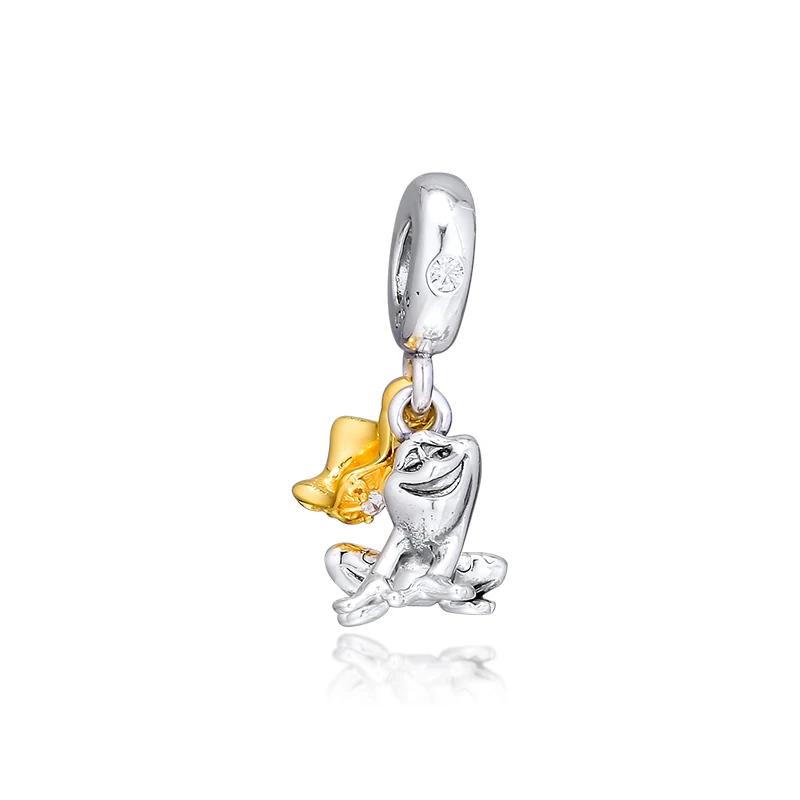 

New Princess Tiana Frog Prince Golden Crown Charms For Bracelets Women DIY Jewelry 925 Sterling Silver Charms for Jewelry Making