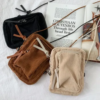 

NeDaily One-Shoulder Shoulder Bag Corduroy Mobile Phone Bag Drawstring Pockets Small Purse Sporting Chest Bags Messenger