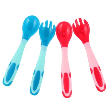 

2 Sets of Baby Utensils Spoon Fork Children Feeding Training Tableware Easy Grip Eating Practice Spoon Fork for Toddlers (Pink+B