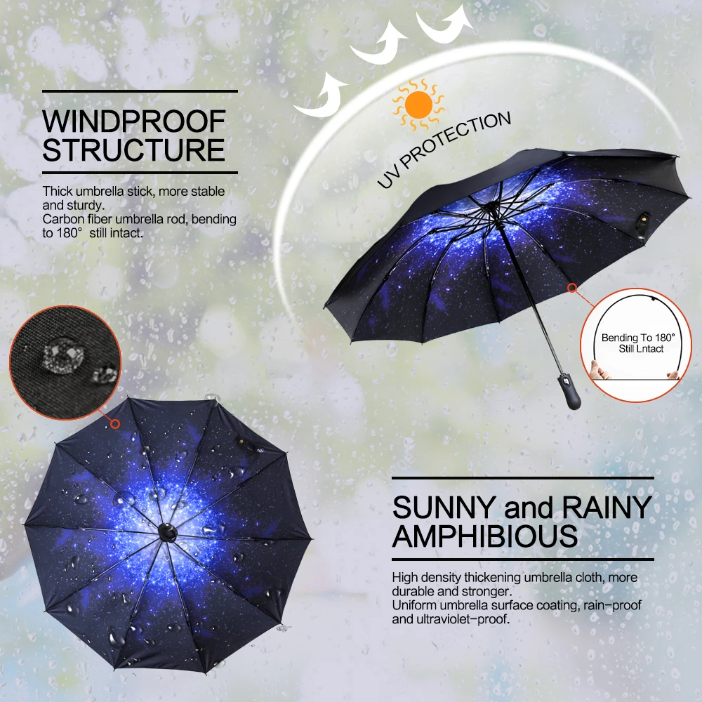 Обратный складной автоматический зонт перевернутый наизнанку Солнцезащитный Женский Зонт от дождя 10 ребер сильные ветрозащитные женские зонты