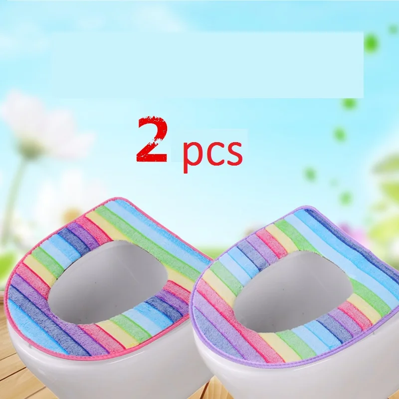 A pink purple 2pcs Радужные полосатые Чехлы для сиденья унитаза на молнии для туалета зимние теплые подушки Универсальный Размер удобный коврик для унитаза - Цвет: A pink purple 2pcs