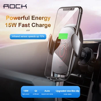 

ROCK Car Wireless Charger Infrared Sensor Fast Charging For iPhone 11 Pro Max XS MAX for Huawei P30 Pro for Samsung Car Holder