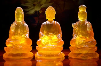 

7.9" China Resin Buddhism Shakyamuni Buddha Kwan-yin Guan Yin Goddess Statue Set