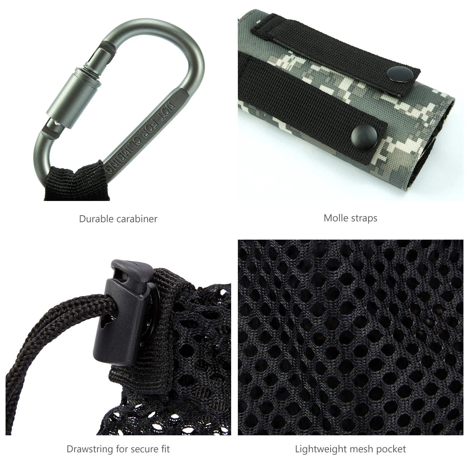 Bassdash Wasserflaschentasche mit Molle-Riemen, Gürtelclip, Karabiner, faltbare Netzhaltertasche für Reisen, Angeln, Jagd, Wandern – Detail 4
