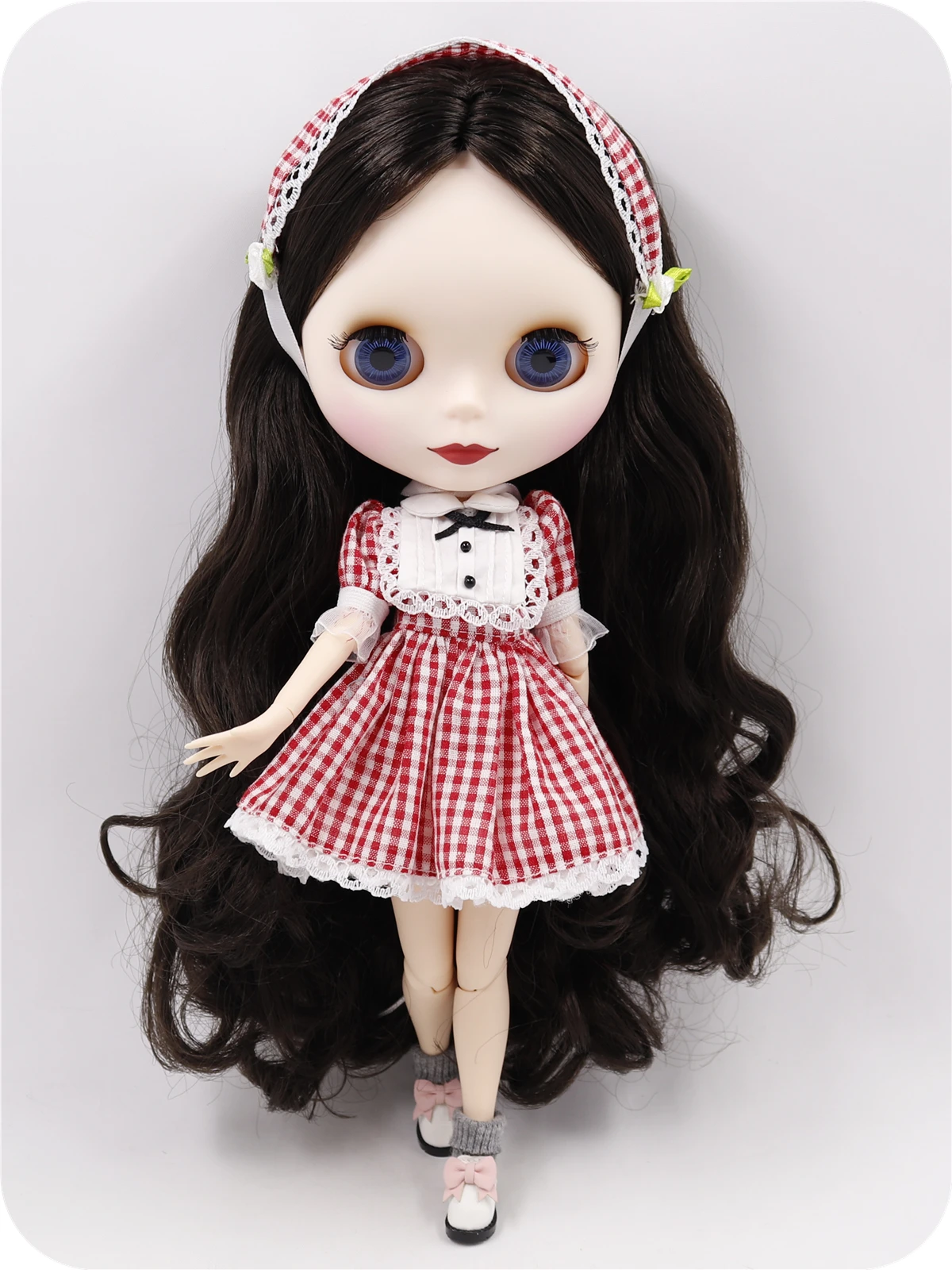 Neo Blythe Doll Red White Check Dress with Hair Band 1