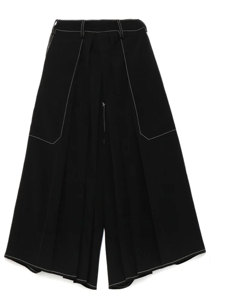 Men's Wide-Leg Pants Pleated Pants Casual Pants Spring And Autumn New Black Car Seam Nine Points Design Fashionable Beach Pants