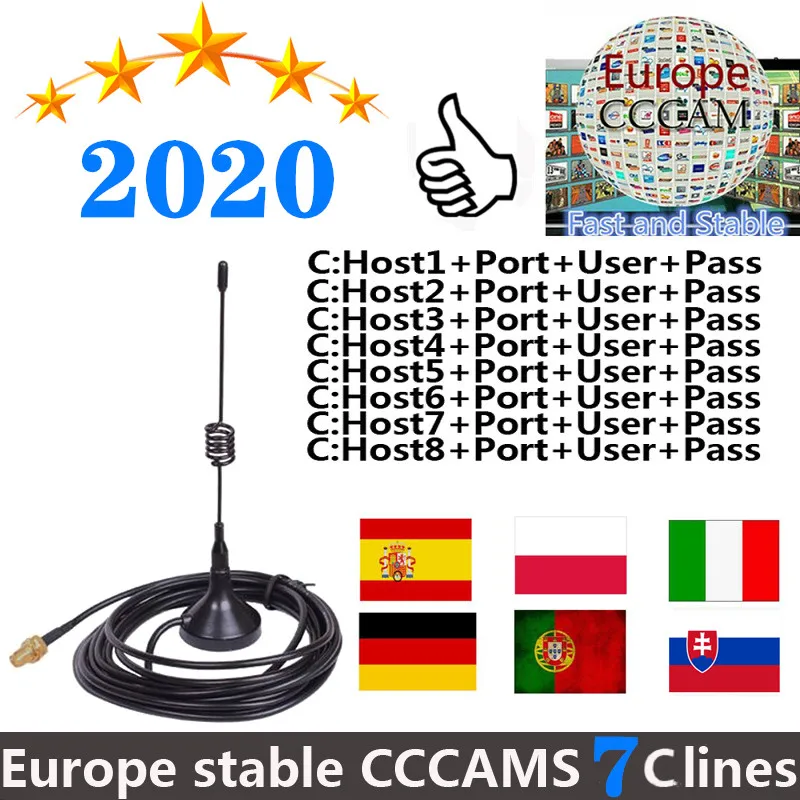 

Europe CCCams 7 Line 1 Year CCCam Satellite tv Receiver Support DVB-S2 CCcam Cline Control Panel via USB Wifi