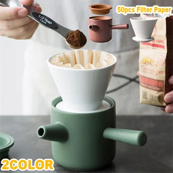 

GURET 1Sets Ceramics Coffee Cup Free Paper Portable V60 Funnel Drip Hand Cup Filters Cone 2 In 1 Coffee Maker Espresso Cafe Gift