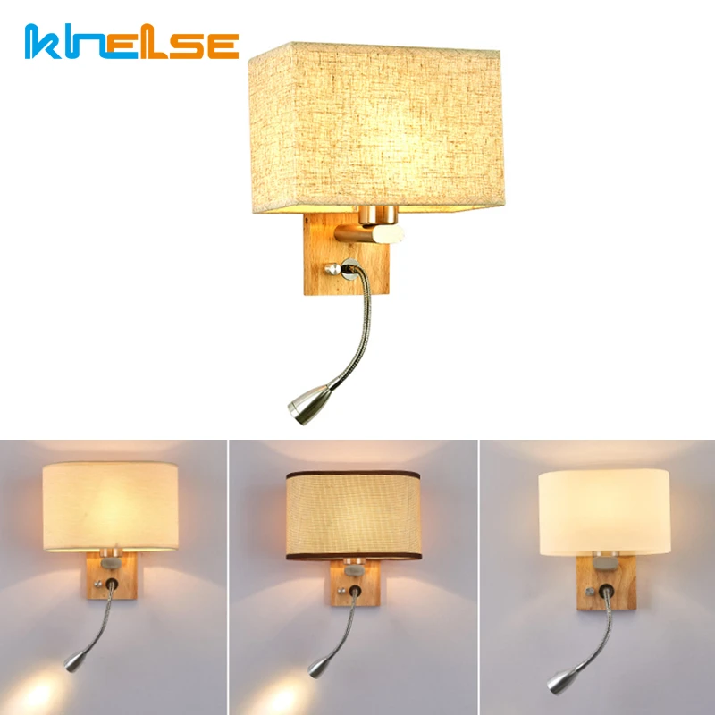 

Nordic Fabric LED Wall Lamps Wooden 12W E27 Bedside Bedroom Sconce Living Room Stair Night Decor Wall Lights Fixture With Switch