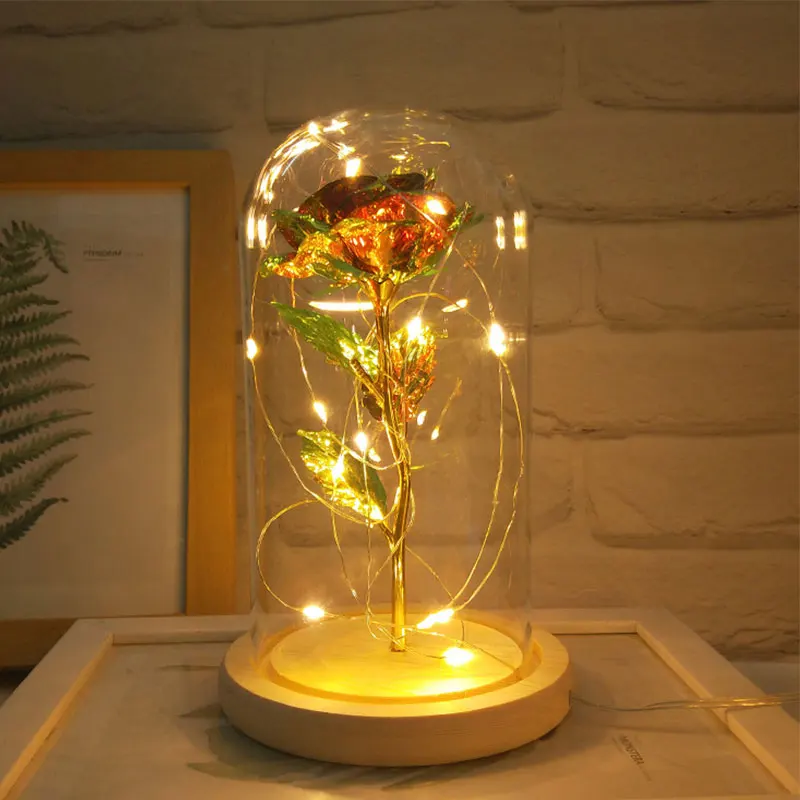 Artificial Gold Foil Rose LED Decorative Lamp USB Copper Light Rose LED Night Lamp Christmas Light for Home Wedding Decroration