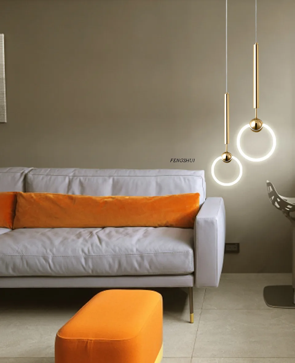 Nordic LED Metal Ring Pendant Lights Lighting Art Single Head Ring Pendant Lamp Cafe Living Room Restaurant Decor Light Fixtures
