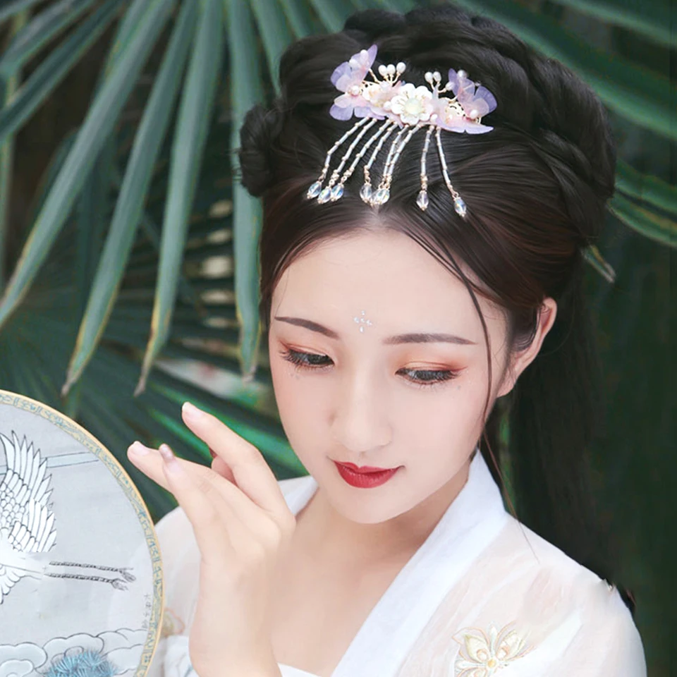 Винтажный стиль вишневый цвет заколки для волос с кисточкой шпилька Hanfu Китайский традиционный головной убор ручной работы заколки для волос
