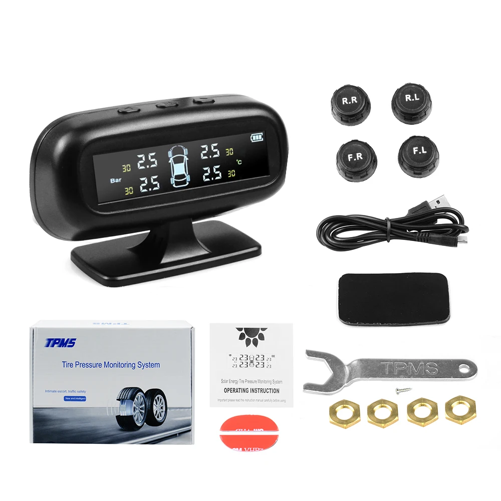 Universally For Cars Solar TPMS Car Tire Pressure Alarm Monitor System Display Temperature Warning Fuel Save With 4 Sensors car tire pressure monitor,car tire pressure sensor