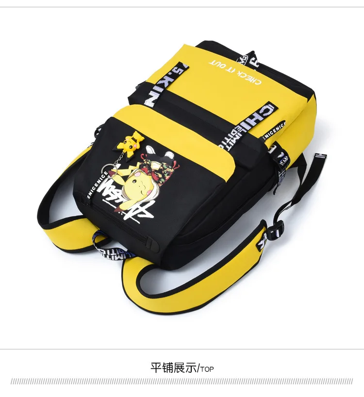 Action Large Pikachu Backpack with USB Charge Line Student Schoolbag Cute Cartoon Pikachu Couple Bags Quality Canvas Bag Gift