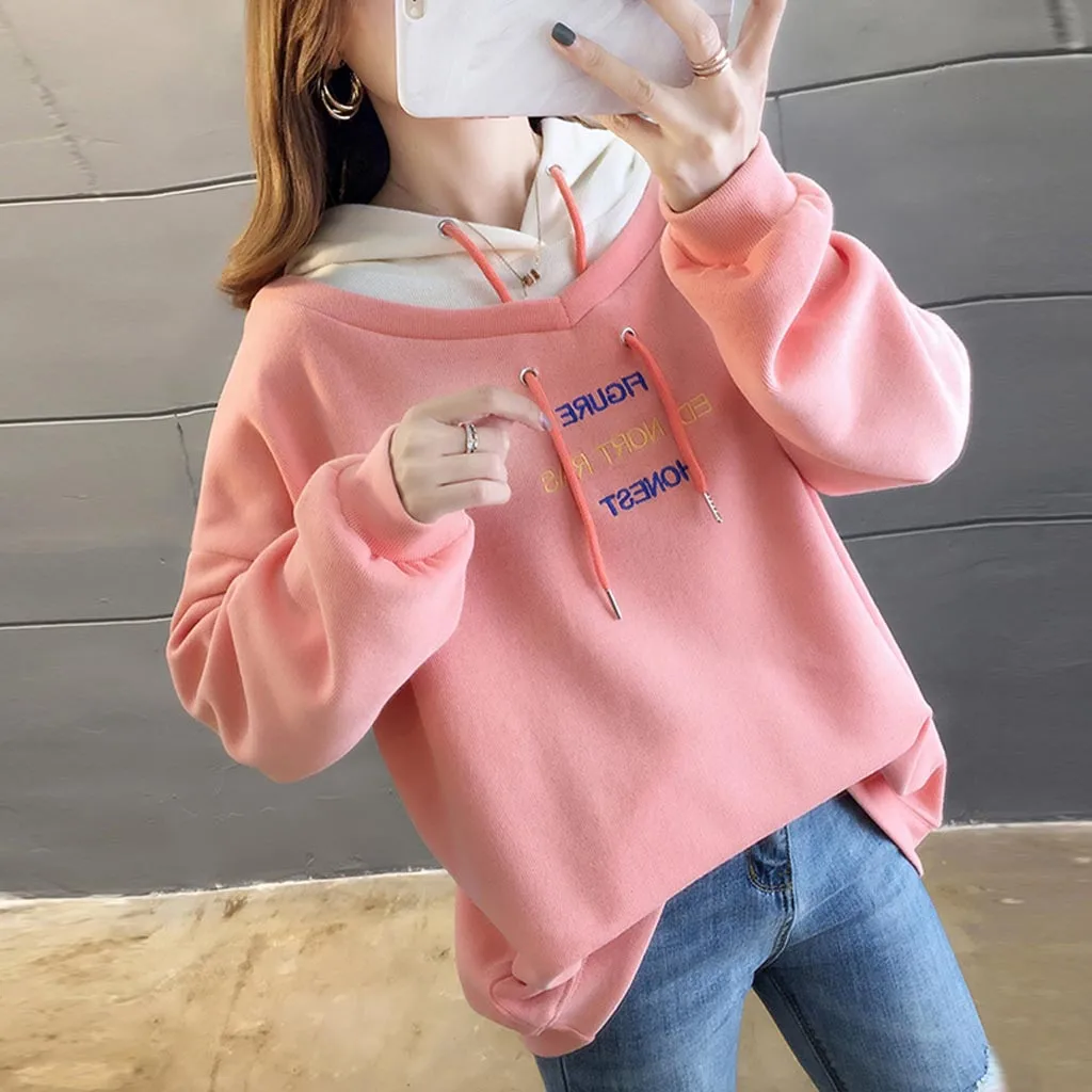 Большие размеры 3xl толстовки женские зимние Kpop с длинным рукавом Толстовка уличная Лоскутная с буквенным принтом толстовка с капюшоном Повседневная Женская толстовка