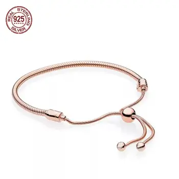 

Original 100% 925 Sterling Silver Snake Chain Bracelet Bangle Women Telescopic Adjustable Authentic Charm Jewelry Pulseira Gift