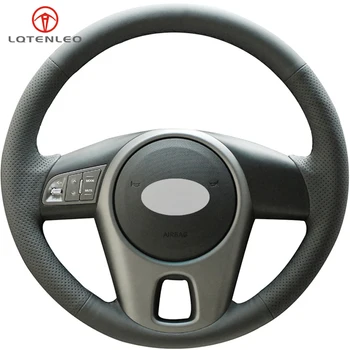 

LQTENLEO Black Genuine Leather DIY Car Steering Wheel Cover For Kia Forte 2008-2017 Soul Rio Shuma 2009-2013 Venga 2009-2015