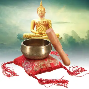 

Meigar Vintage Chinese Hand Hammered Singing Bowl+Wood Sticker+Mat For Chakra Tibetan Prayer Meditation Yoga Ornament
