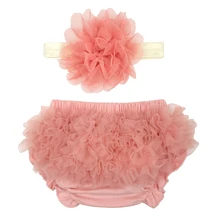 Шифоновые шаровары с оборками для маленьких девочек, цветочный ободок для новорождённого пачка для фотографии, шорты для малышей, милые аксессуары для волос, подгузники