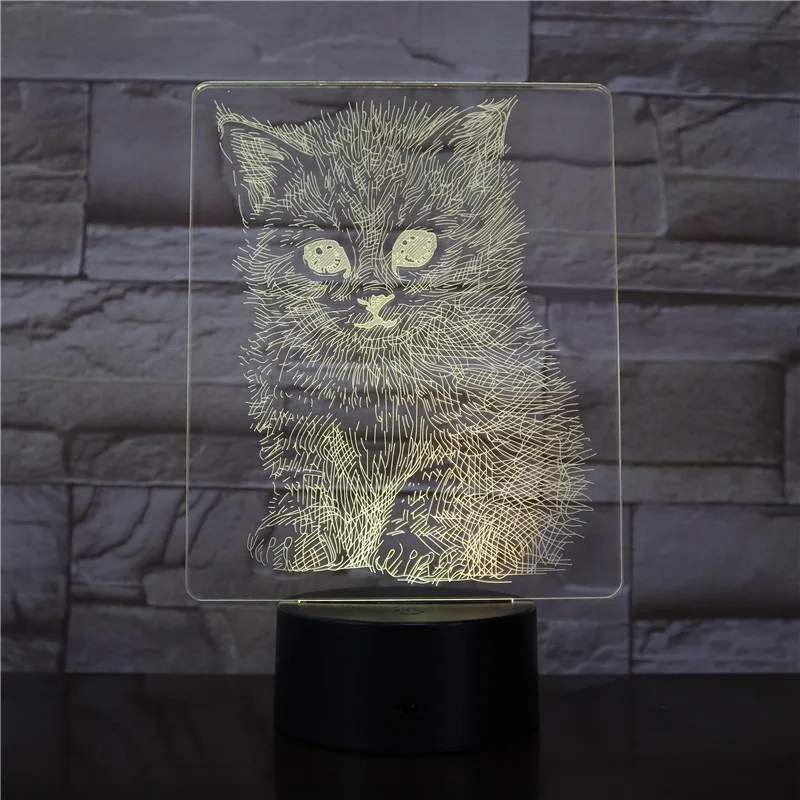 Кошка 3D иллюзия Лампа ночные светильники USB 7 цветов мигающий светодиодный Настольный светильник дети прикроватные украшения падение AW-3339