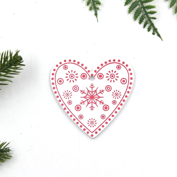 White Heart B 12 шт. DIY Белое и красное дерево/Сердце/Деревянные Подвески-украшения в виде звезд для рождественской вечеринки украшения для рождественской елки детские подарки украшения - Цвет: White Heart B
