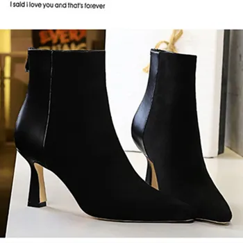 

New Spring/Autumn Women Ankle Boots High Thin Heel Pointed Toe Solid Zipper Sexy Ladies Women Shoes Khaki Short Boots Женские
