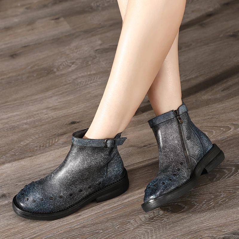 

Original Design 2019 Autumn and winter New Natural Leather Booties Women Retro Rivets Round Toes Shoes Female Ankle Boots