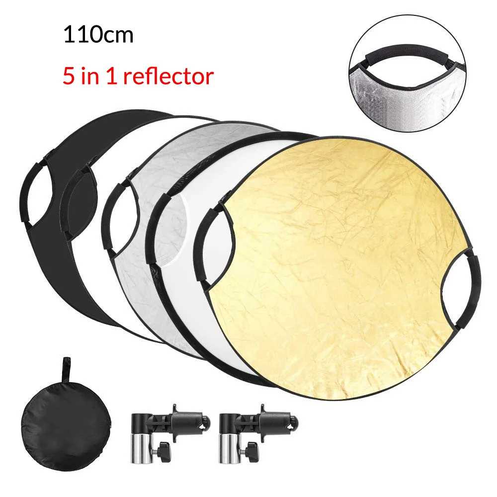 

110cm 5 in 1 Portable Collapsible Light Round Photography White Silivery Reflector for Studio Multi Photo Disc Diffuers