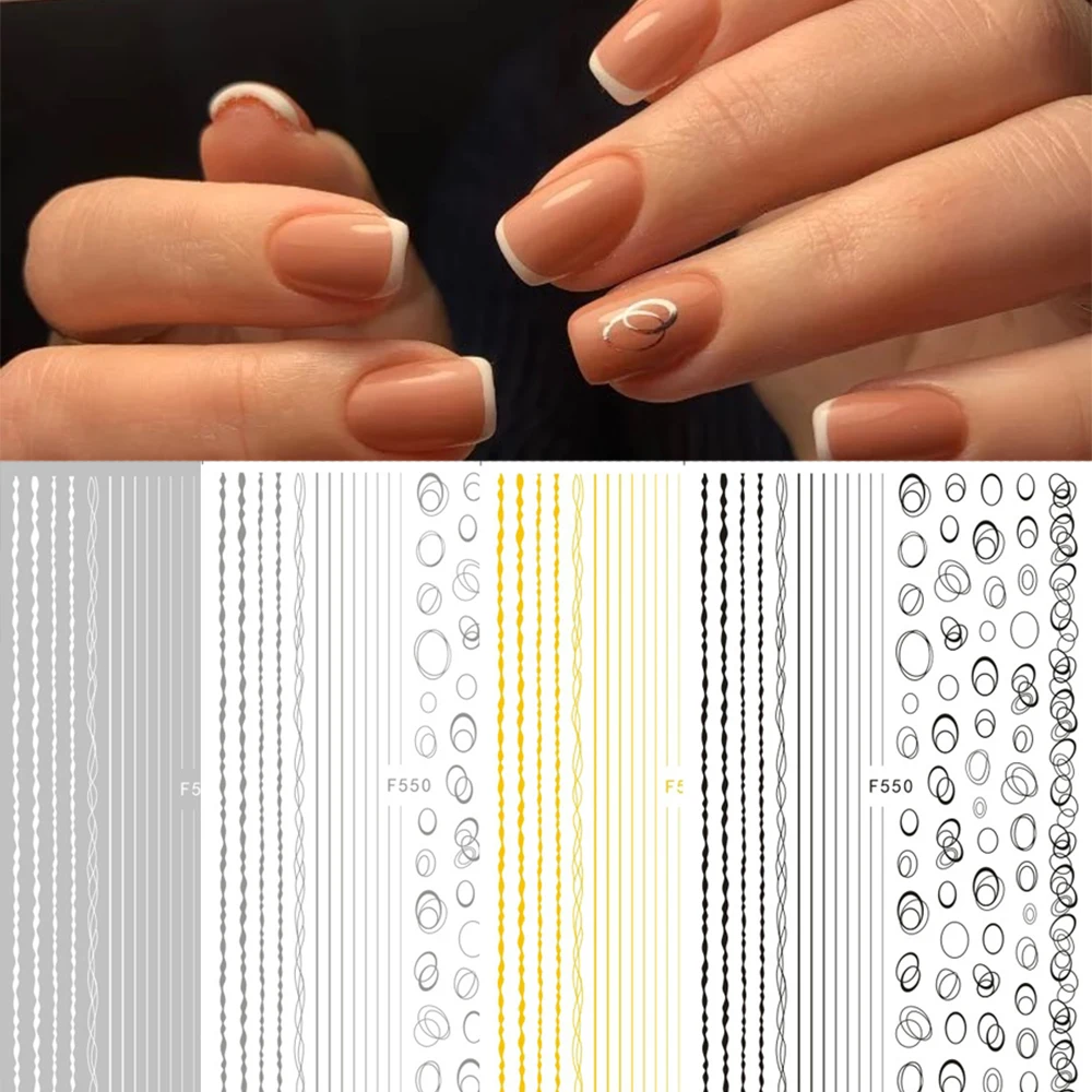  1 Pcs Nail Sticker Black/white/Gold/Sliver Circle Geometry Line 3D Nail Art Sticker Adhesive Slider