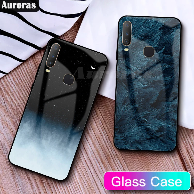 Auroras For VIVO Y19 Case Tempered Glass Full Cover Starry Sky Design Feather Funda Vivo Coque | Мобильные телефоны и