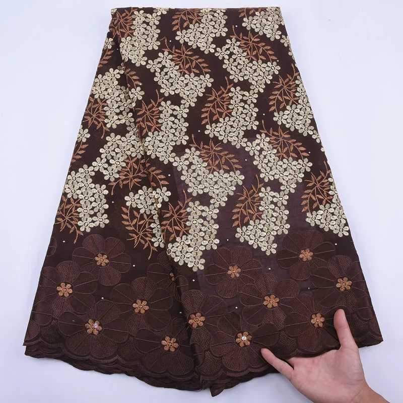 New Design African Lace fabric High Quality Nigeria Dry Cotton Coffee color Swiss Voile for Men Woman clothing | Дом и сад