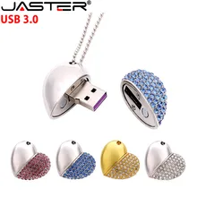 JASTER USB 3,0 Металлический алмазный USB флеш-накопитель в форме сердца с цепочкой 4 ГБ 8 ГБ 16 ГБ 32 ГБ 64 ГБ подвеска карта памяти