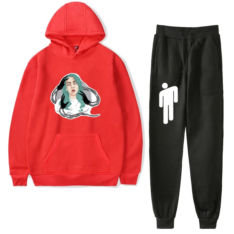 2 шт./компл., детский Бархатный спортивный костюм Billie Eilish, толстовки, детские черные штаны, Ropa Hombre, толстовка, уличная одежда