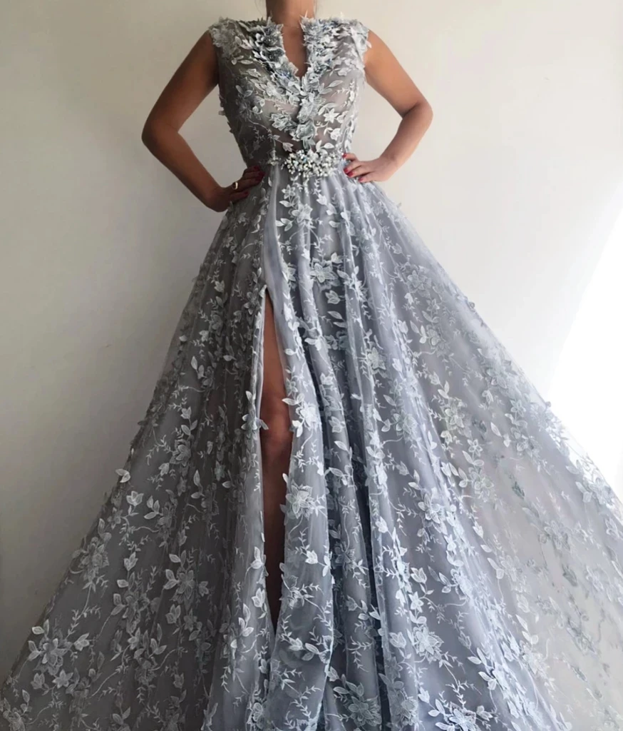 Новые мусульманские Вечерние платья А-силуэт глубокий v-образный вырез кружево жемчуг разрез исламский Дубай Саудовская Аравия длинное вечернее платье для выпускного вечера