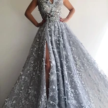 Новые мусульманские Вечерние платья А-силуэт глубокий v-образный вырез кружево жемчуг разрез исламский Дубай Саудовская Аравия длинное вечернее платье для выпускного вечера