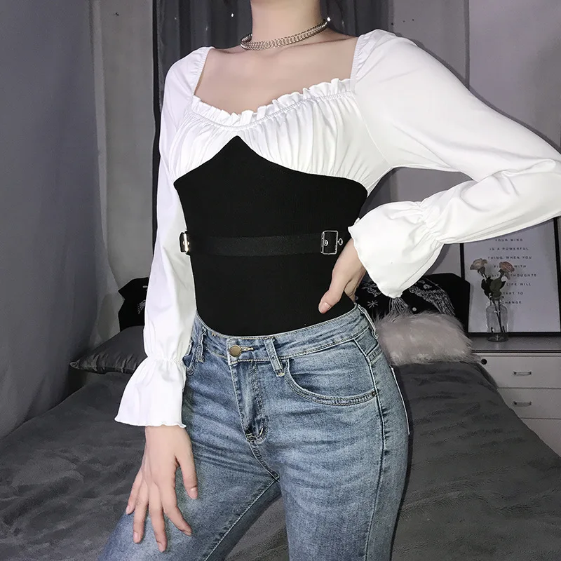 Новая мода Nova Женская энтеритос Largos De Mujer Elegantes квадратный воротник рукав в виде листьев лотоса поддельные из двух частей сексуальный комбинезон для женщин
