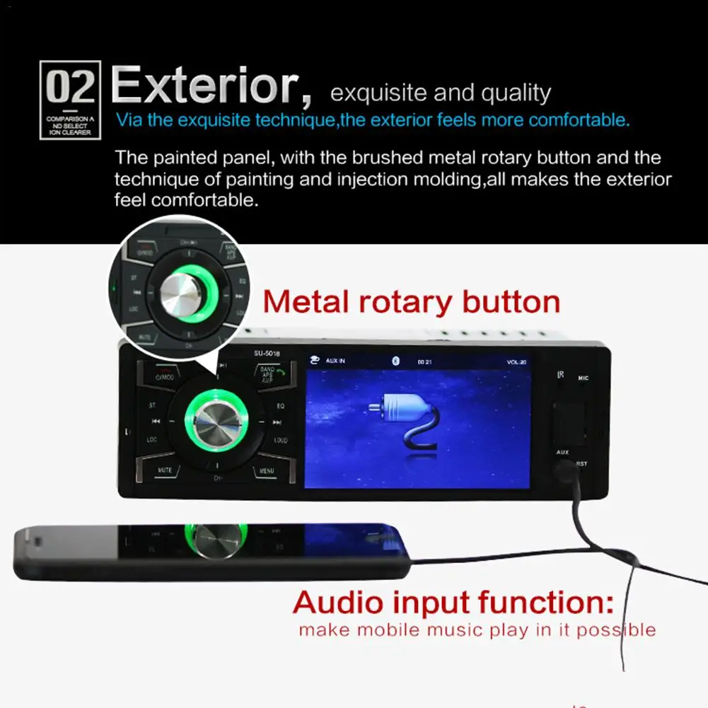 4,1 дюймов 1 Din Авто Радио Аудио Стерео FM радио автомобиль Bluetooth MP5 плеер USB/TF/AUX в можно подключить к камере заднего вида