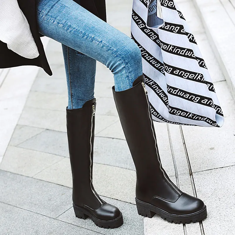 Sgesvier/ г.; брендовая модная зимняя обувь на меху; женские ботинки; женская обувь; высокие сапоги до колена на молнии спереди; женская обувь; большие размеры 46