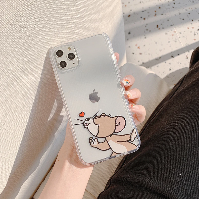 Чехлы для телефонов с милыми мультяшными мышками и кошками для iPhone 11Pro Max 7 8 Plus X Xs Max Xr, высококачественный прозрачный мягкий чехол Fundas