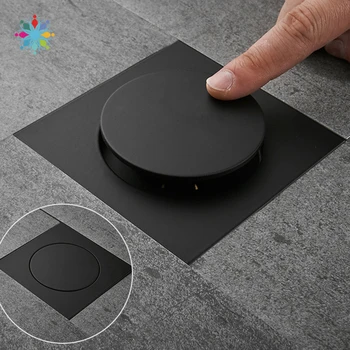 

Push Type Floor Drain Brass Square Sewer Floor Drain Floor Cover Shower Room Sewer Drain Plug Deodorant Bathtub Shower Drain TLS