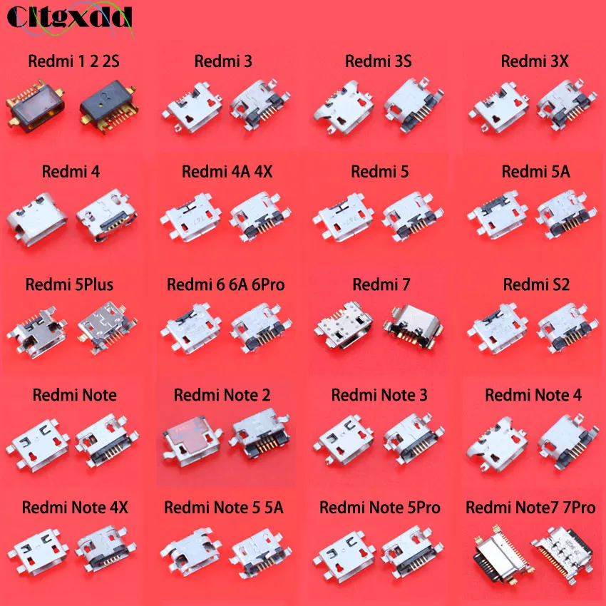10Pcs Micro USB Jack Charging port Connector for Xiaomi Redmi 1 2 2S 3 3A 3X 4 4A 5 5A 5Plus 6 6A 6Pro Note 4 4X 5Pro 7 Pro