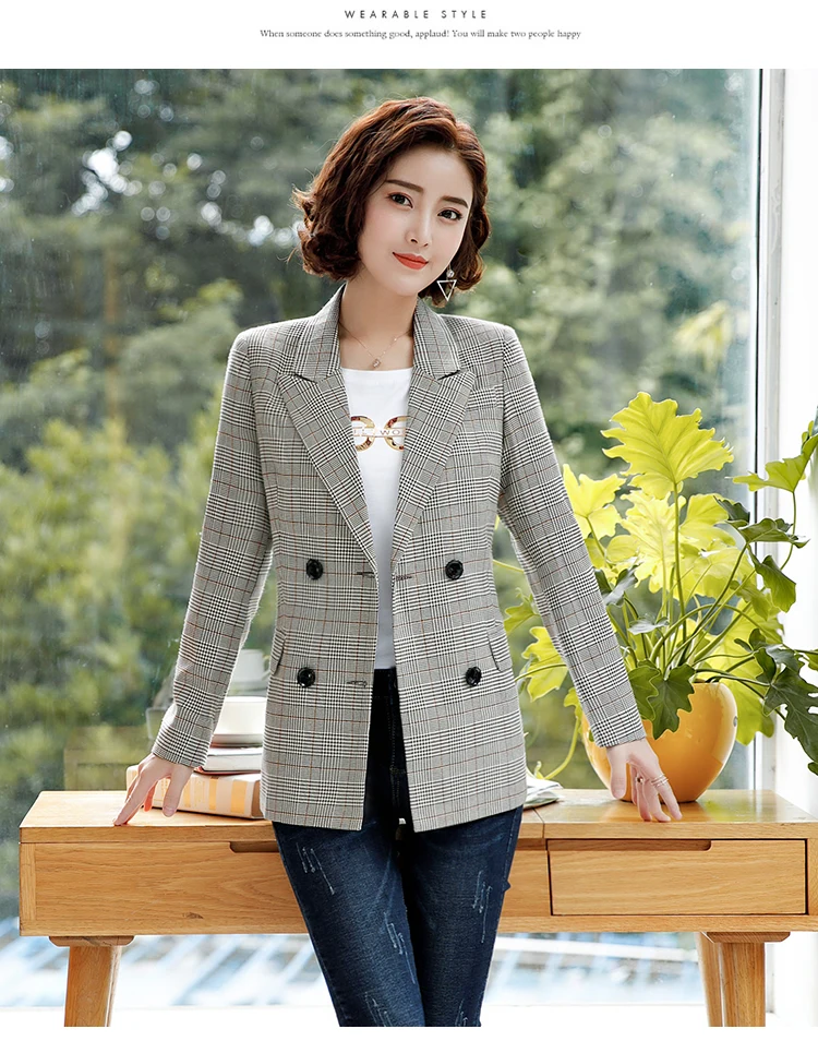 Vrouwen плед Kleine Pak vrouwen Jas Lange Mouwen Slanke Herfst en Winter Nieuwe casual Dame Kleine Pak Lente en Herfst trend