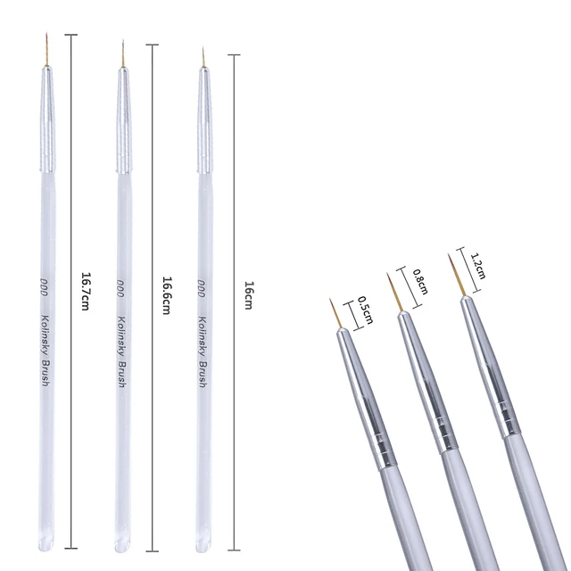 3Pcs Acrylic French Stripe Nail Art Liner Brush Set 3D Tips Manicure Ultra-thin Line Drawing Pen UV Gel Brushes Painting Tools HB321