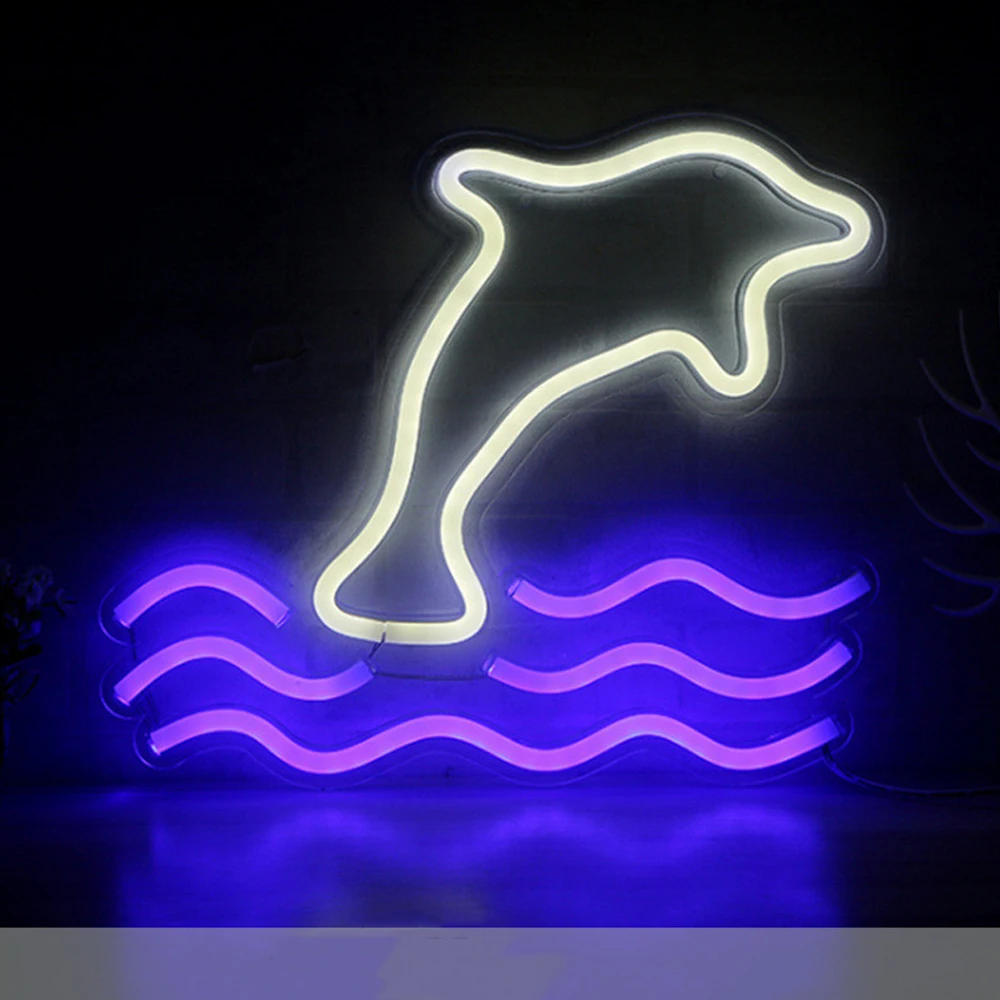 Colorful LED Neon Lamp USB Alpaca Dolphin Star Rainbow Cloud  Hustle Led Backplane Neon Light for Home Decoration Night Light 12